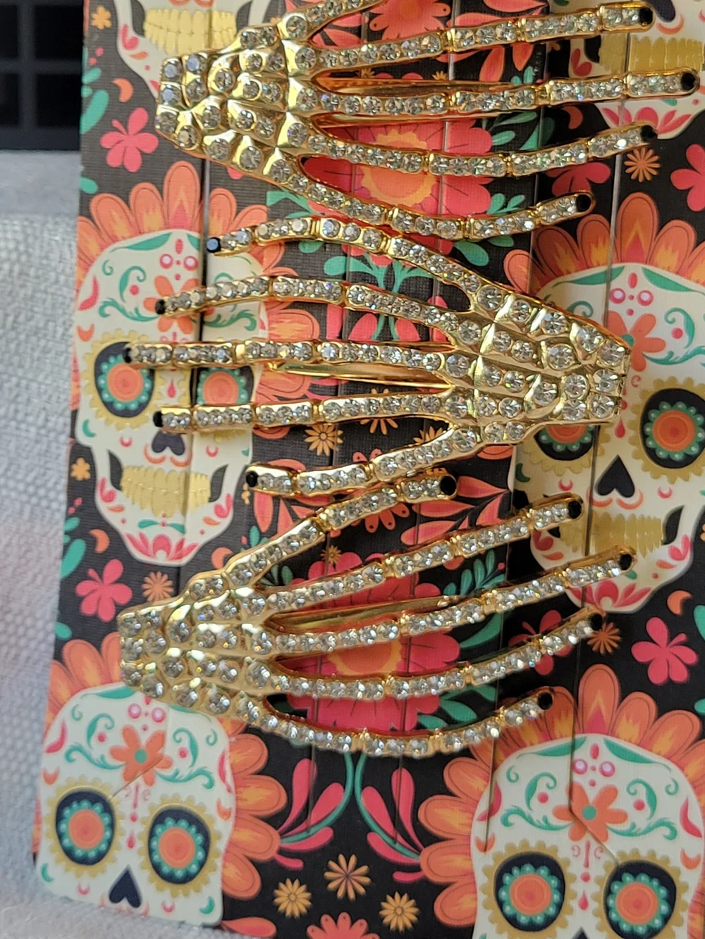 Piper K Gold Rhinestone Skeleton Hand Hair Clips - Set of 4